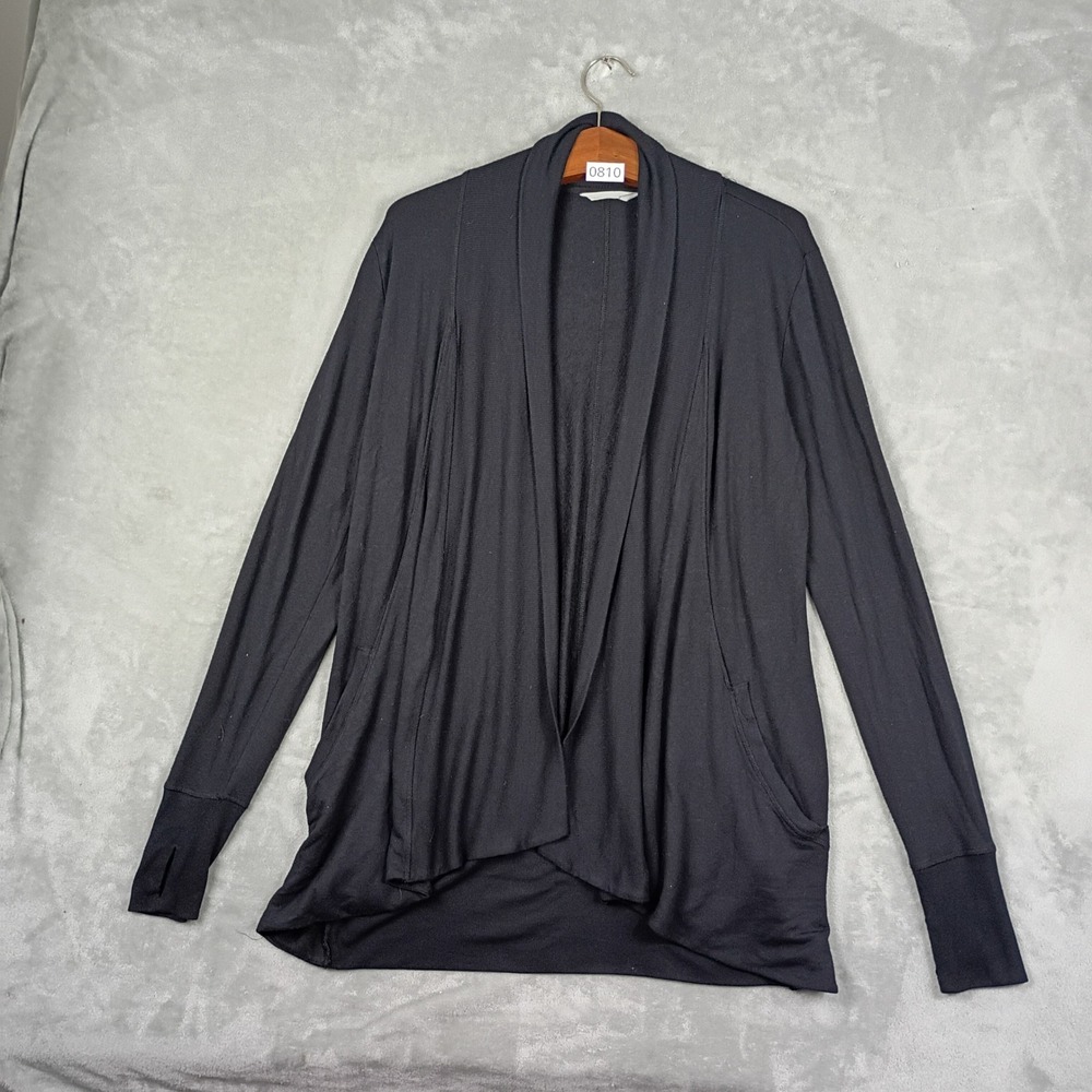 Athleta Pranayama Cardigan Women Size M Black Open Front Draped Thumbhole Casual